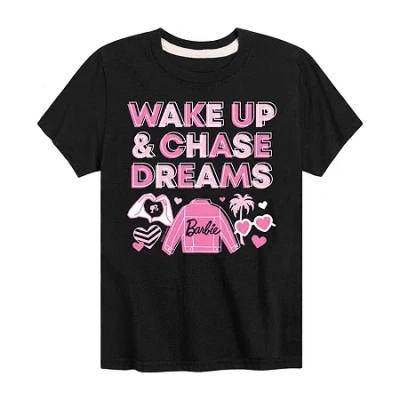 Air Waves Wake Up Big Kid Girls Crew Neck Short Sleeve Barbie T-shirt In Black