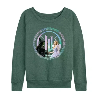 Air Waves Wicked For Good Womens Boat Neck Long Sleeve Wicked Graphic T-shirt In Green