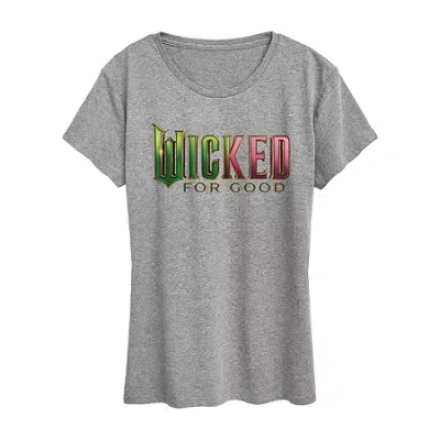 Air Waves Wicked For Good Womens Crew Neck Short Sleeve Wicked Graphic T-shirt In Gray