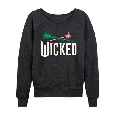 Air Waves Wicked Icon Logo Womens Boat Neck Long Sleeve Wicked Graphic T-shirt In Black