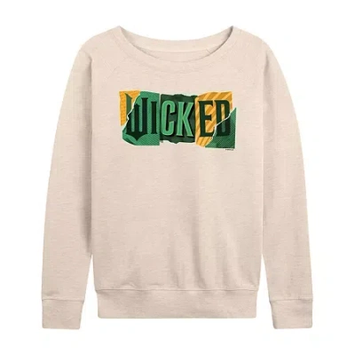 Air Waves Wicked Logo Womens Boat Neck Long Sleeve Regular Fit Wicked Graphic T-shirt In Sand