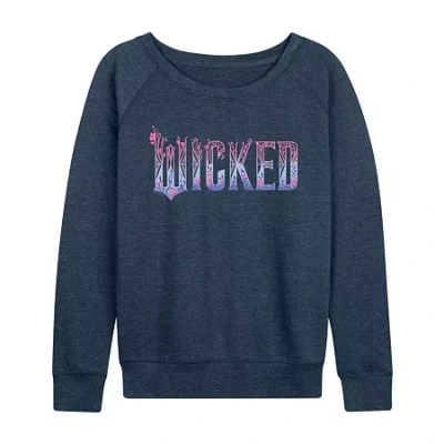 Air Waves Wicked Logo Womens Boat Neck Long Sleeve Wicked Graphic T-shirt In Blue