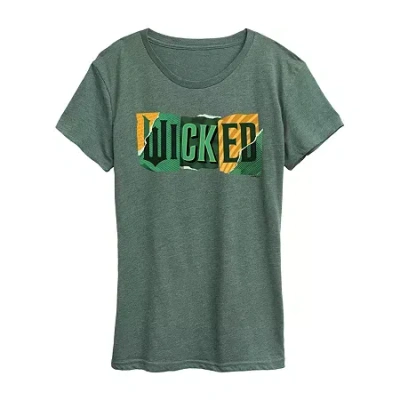 Air Waves Wicked Logo Womens Crew Neck Short Sleeve Regular Fit Wicked Graphic T-shirt In Green