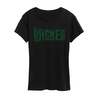 Air Waves Wicked Logo Womens Crew Neck Short Sleeve Wicked Graphic T-shirt In Black