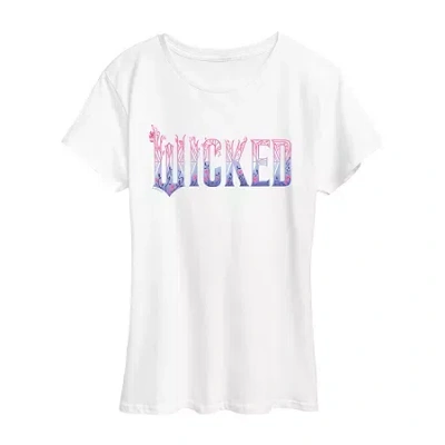 Air Waves Wicked Logo Womens Crew Neck Short Sleeve Wicked Graphic T-shirt In White