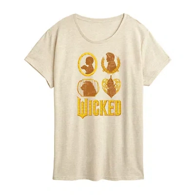 Air Waves Wicked oz Group Womens Crew Neck Short Sleeve Wicked Graphic T-shirt In Sand