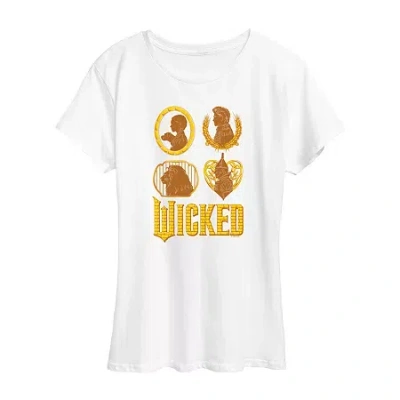 Air Waves Wicked oz Group Womens Crew Neck Short Sleeve Wicked Graphic T-shirt In White
