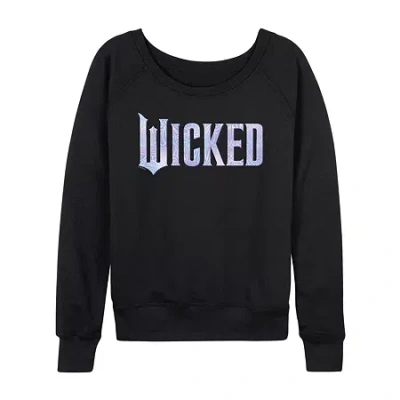 Air Waves Wicked Sparkle Logo Womens Boat Neck Long Sleeve Wicked Graphic T-shirt In Black