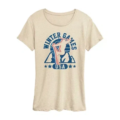 Air Waves Winter Games Skiing Womens Crew Neck Short Sleeve Classic Fit Graphic T-shirt In Neutral