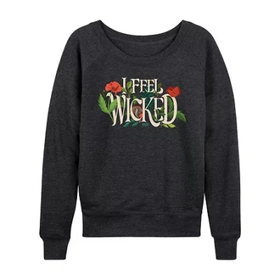 Air Waves Womens Boat Neck Long Sleeve Regular Fit Wicked Graphic T-shirt In Black