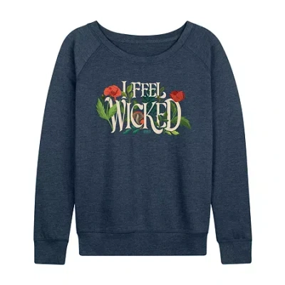 Air Waves Womens Boat Neck Long Sleeve Regular Fit Wicked Graphic T-shirt In Blue
