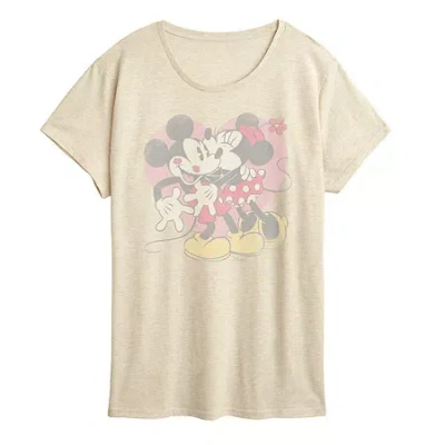 Air Waves Womens Crew Neck Short Sleeve Classic Fit Mickey And Friends Graphic T-shirt In Sand