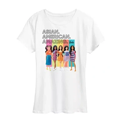 Air Waves Womens Crew Neck Short Sleeve Regular Fit Barbie Graphic T-shirt In White