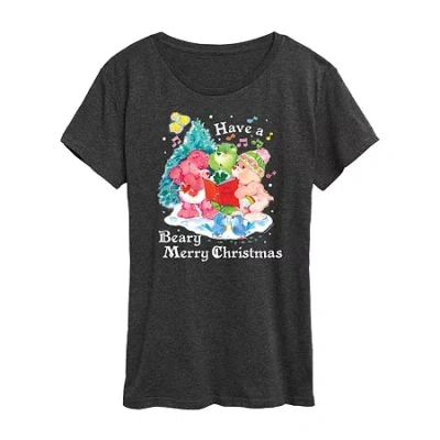 Air Waves Womens Crew Neck Short Sleeve Regular Fit Care Bears Graphic T-shirt In Black