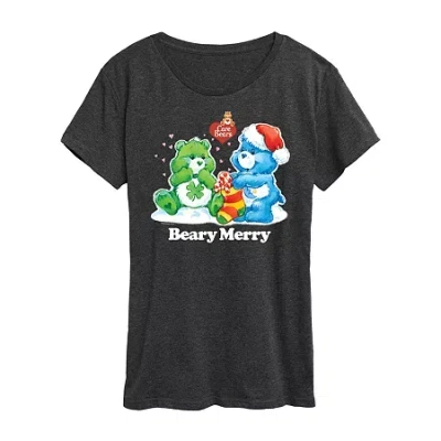 Air Waves Womens Crew Neck Short Sleeve Regular Fit Care Bears Graphic T-shirt In Black