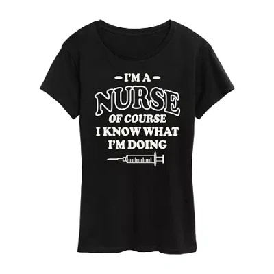 Air Waves Womens Crew Neck Short Sleeve Regular Fit Graphic T-shirt In Black