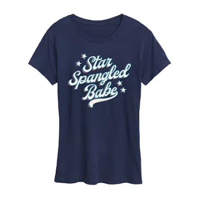 Air Waves Womens Crew Neck Short Sleeve Regular Fit Graphic T-shirt In Blue