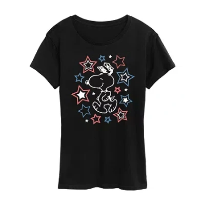 Air Waves Womens Crew Neck Short Sleeve Regular Fit Peanuts Graphic T-shirt In Black
