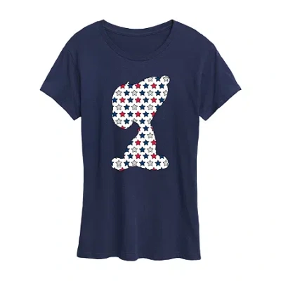 Air Waves Womens Crew Neck Short Sleeve Regular Fit Peanuts Graphic T-shirt In Blue