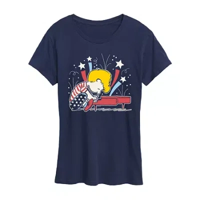 Air Waves Womens Crew Neck Short Sleeve Regular Fit Peanuts Graphic T-shirt In Blue
