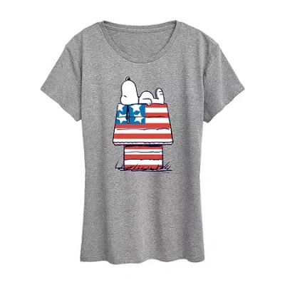 Air Waves Womens Crew Neck Short Sleeve Regular Fit Peanuts Graphic T-shirt In Gray