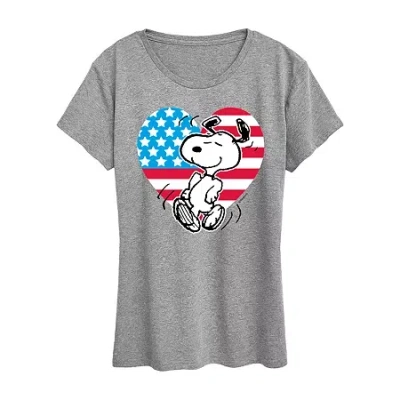 Air Waves Womens Crew Neck Short Sleeve Regular Fit Peanuts Graphic T-shirt In Gray