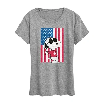 Air Waves Womens Crew Neck Short Sleeve Regular Fit Peanuts Graphic T-shirt In Gray