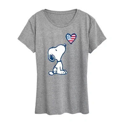 Air Waves Womens Crew Neck Short Sleeve Regular Fit Peanuts Graphic T-shirt In Gray