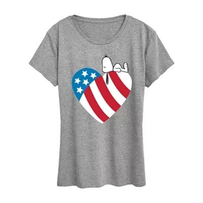 Air Waves Womens Crew Neck Short Sleeve Regular Fit Peanuts Graphic T-shirt In Gray