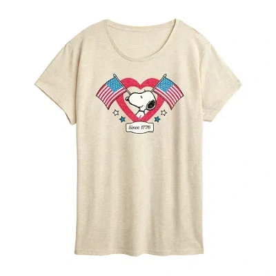 Air Waves Womens Crew Neck Short Sleeve Regular Fit Peanuts Graphic T-shirt In Sand