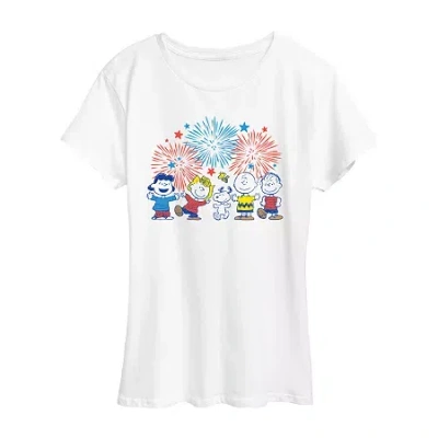 Air Waves Womens Crew Neck Short Sleeve Regular Fit Peanuts Graphic T-shirt In White