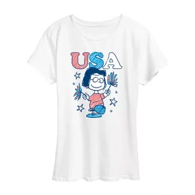 Air Waves Womens Crew Neck Short Sleeve Regular Fit Peanuts Graphic T-shirt In Multi