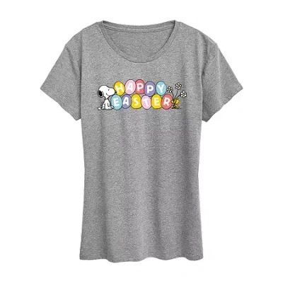 Air Waves Womens Crew Neck Short Sleeve Regular Fit Peanuts Snoopy Graphic T-shirt In Gray