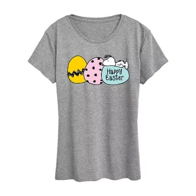 Air Waves Womens Crew Neck Short Sleeve Regular Fit Peanuts Snoopy Graphic T-shirt In Gray