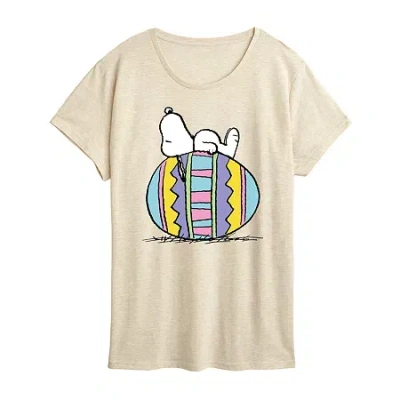 Air Waves Womens Crew Neck Short Sleeve Regular Fit Peanuts Snoopy Graphic T-shirt In Sand