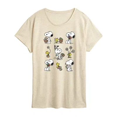 Air Waves Womens Crew Neck Short Sleeve Regular Fit Peanuts Snoopy Graphic T-shirt In Neutral