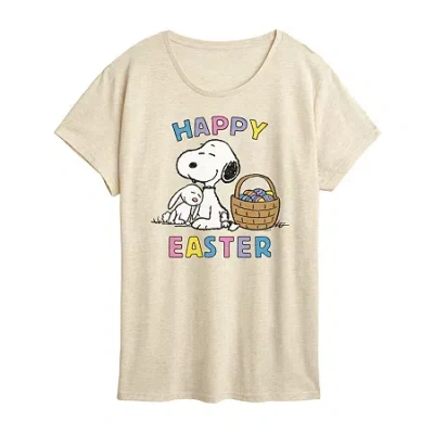Air Waves Womens Crew Neck Short Sleeve Regular Fit Peanuts Snoopy Graphic T-shirt In Neutral