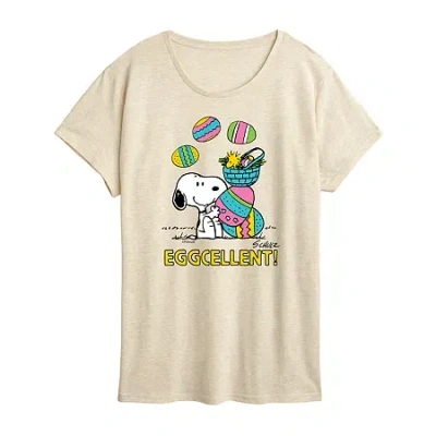 Air Waves Womens Crew Neck Short Sleeve Regular Fit Peanuts Snoopy Graphic T-shirt In Brown