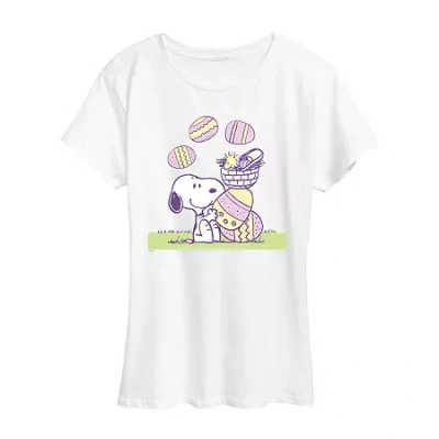 Air Waves Womens Crew Neck Short Sleeve Regular Fit Peanuts Snoopy Graphic T-shirt In White