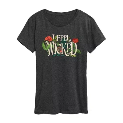 Air Waves Womens Crew Neck Short Sleeve Regular Fit Wicked Graphic T-shirt In Black