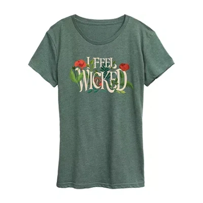 Air Waves Womens Crew Neck Short Sleeve Regular Fit Wicked Graphic T-shirt In Green