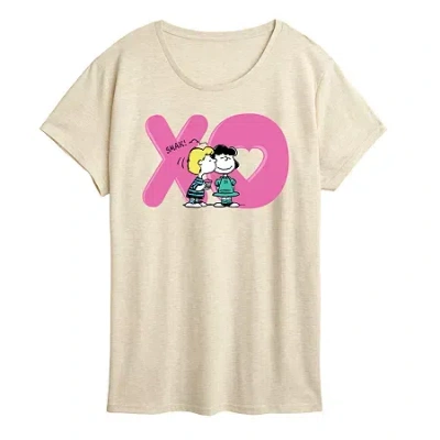 Air Waves Xo Schroeder Lucy Womens Scoop Neck Short Sleeve Classic Fit Peanuts Graphic T-shirt In Sand