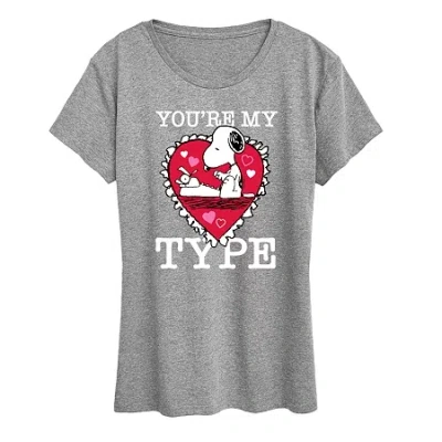 Air Waves Youre My Type Womens Crew Neck Short Sleeve Classic Fit Peanuts Graphic T-shirt In Multi