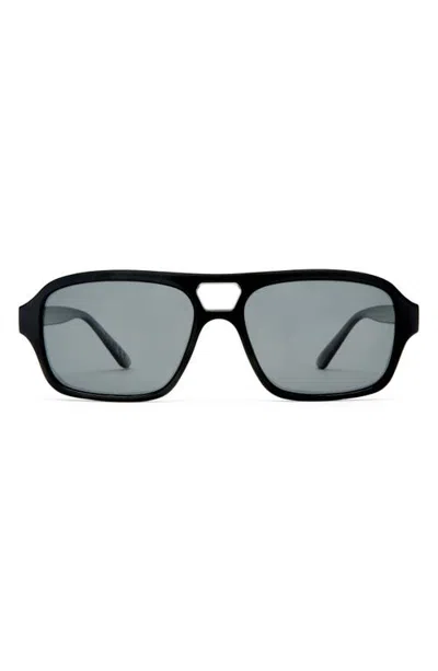 Aire Valeon 56mm Polarized Square Aviator Sunglasses In Black/smoke Mono Polarized