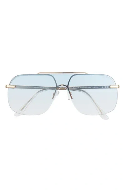 Aire Venatici 137mm Aviator Sunglasses In Gold/sky Blue Grad