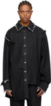Airei Mens Washed Black Distressed-trim Oversized-fit Organic-denim Shirt In 1 Washed Black