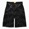 AIREI AIREI BLACK WASHED DENIM BERMUDA SHORTS WITH EMBROIDERY