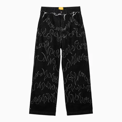 AIREI AIREI BLACK WASHED DENIM JEANS WITH EMBROIDERY
