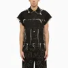 Airei Black Washed Denim Waistcoat With Wear And Tear In Black