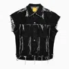 AIREI AIREI BLACK WASHED DENIM WAISTCOAT WITH WEAR AND TEAR